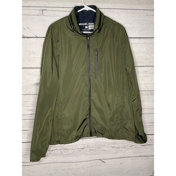 Michael Kors Jacket Mens XL Olive Green Lightweith Packable‎ Windbreaker Neutral - Picture 1 of 9